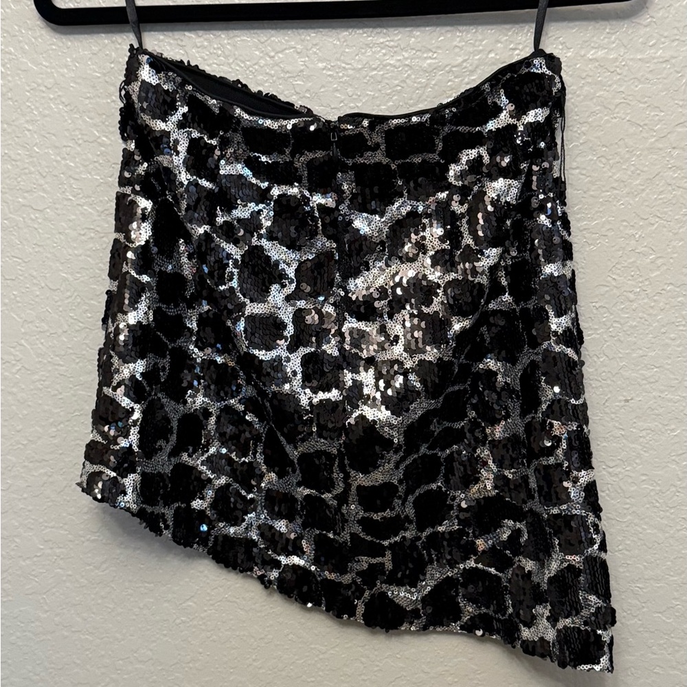 Sequin Leopard Print Skirt - Black and Silver